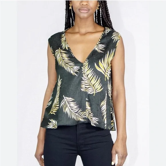Forte forte 100% silk desert leaf print voile top in black and gold - Picture 3 of 14